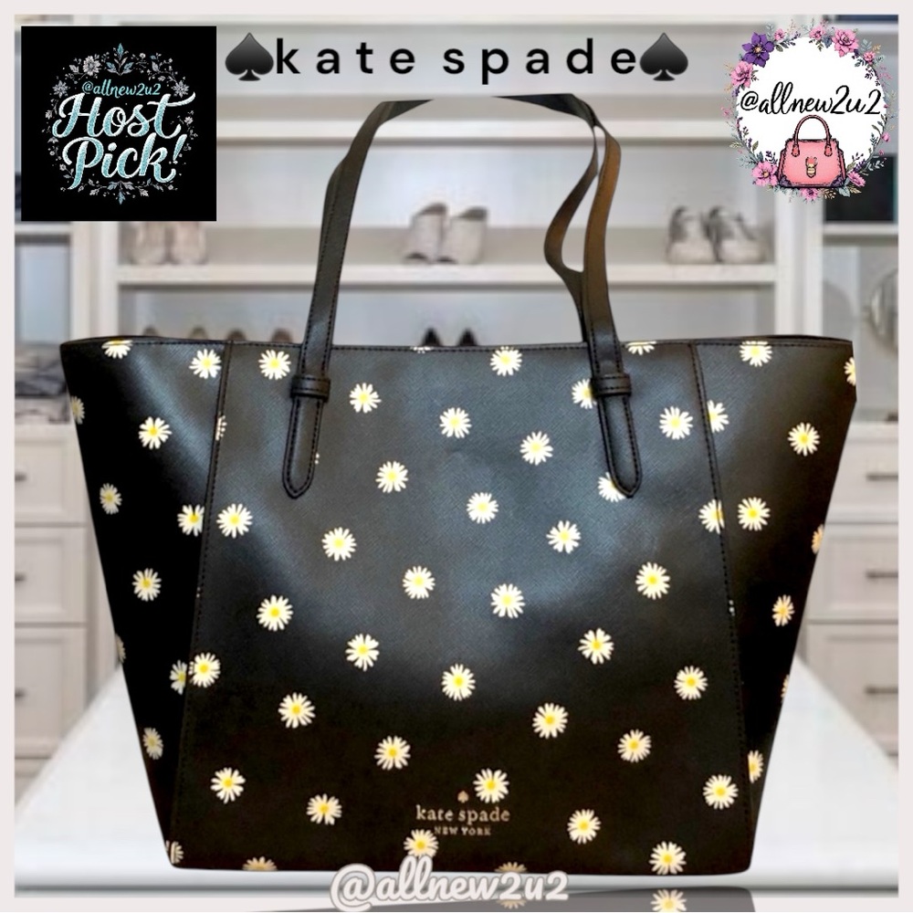 Kate Spade Daisy Blossoms Print Black Multi Tote With Black Wristlet & Keychain